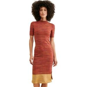 Maeve Women’s Lindy Mock Neck Knit Midi Dress Orange Multicolor Size Small